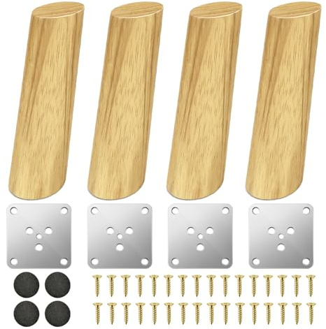 Aoyfuwell möbelben av trä, 12 cm (set med 4), sneda koniska träfötter, möbelfötter i massivt trä med monteringsplattor och filtglidare för soffa, bord, skåp, pall, gör-det-själv-möbler