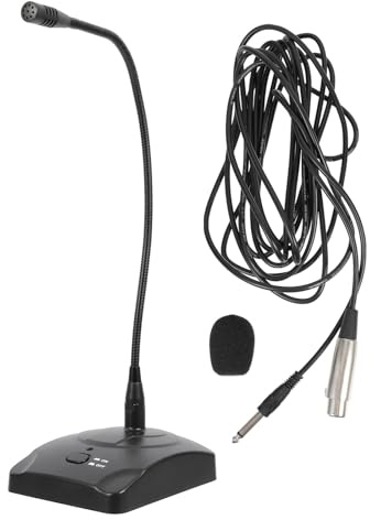 Veemoon Microphone à Condensateur Filaire pour Ordinateur, Micro de Table Réglable Col de Cygne 5 Mètres Câble, Base Antidérapante pour Conférence, Podcast et Communication Bureautique