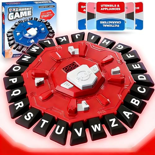 Gioco di Parole Veloce con Timer, Gioco da Tavolo Educativo, 24 Lettere e 35 Carte, 2 Modalità di Gioco, per 2-8 Giocatori, Bambini 6+, Adulti e Famiglia (Rosso)