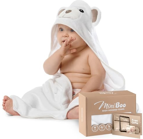 MINIBOO Premium ultramjuk babyhandduk med huva av bambuviskos – allergivänlig babybadhandduk för nyfödda och småbarn – baby Essentials och kärleksfulla babypresenter