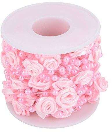 Hilitand 10m/roll 3mm Rose Pearl String Beads, Rose Artificial Pearl Wire Beads, Garland String DIY Wedding Decoration,Faux Crystal Beaded(Pink)