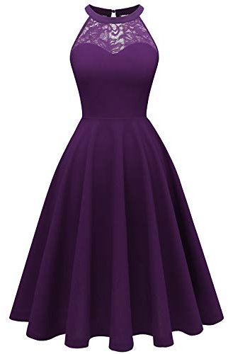 Bbonlinedress Robe Femme Chic et Elegant Robe de Soirée Cocktail Swing Vintage pour Bal Guinguette Fête Mariage Cérémonie Grape M