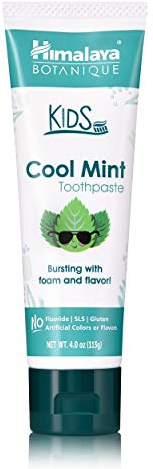 Himalaya Botanique Kids Toothpaste, Cool Mint, Fluoride-Free, Gentle, No Artificial Colors, SLS Free, Gluten Free, Cruelty Free, Vegan, Foaming, 4 Oz, 1 Pack…