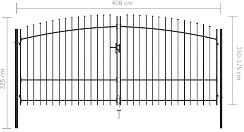Festnight Cancello Doppio con Punte a Lancia Cancelletto Giardino 400x175 cm /400x225 cm Cancello Pedonale Barriera Modulabile Nero