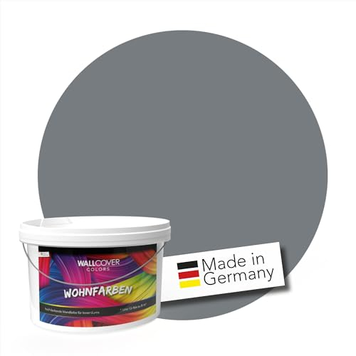 WALLCOVER hochwertige Wandfarbe für Innen | Grau | 5L für 40m² | Hochdeckende Innenfarbe Matt (Klasse 1) | Profi Qualität aus Deutschland