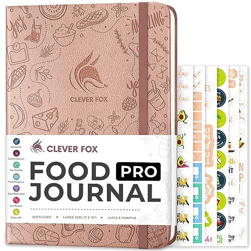 Clever Fox Food Journal Pro – diet- och wellnessplanerare för kvinnor och män – viktminskningsdagbok med kalorispårare – matlogga för spårning av måltider, träning och viktminskning – 18,5 x 26 cm,
