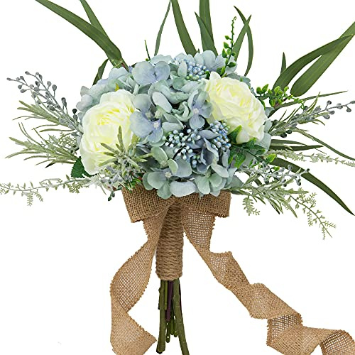 LESING Ramos de Boda de Novia, Ramo de Rosas Artificiales, Hecho a Mano, románticos, Ramos de Boda para Novia, Dama de Honor, con Flores (Ramo de Flores Azul horrubio)