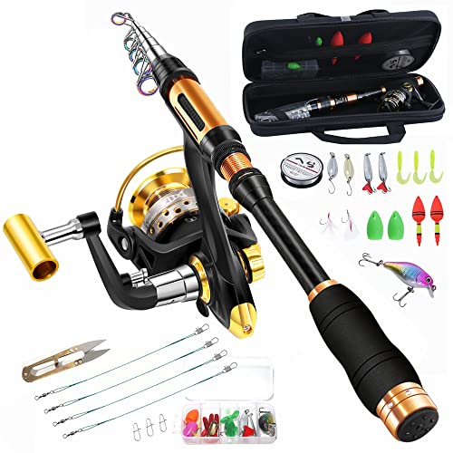 BNTTEAM Spinnrute und Rolle Combo 2,1 m, 2,4 m, 3,0 m, 3,6 m, Carbon Teleskop-Angelrute 13BB Angelrolle Tasche Köder Schnur Haken Set