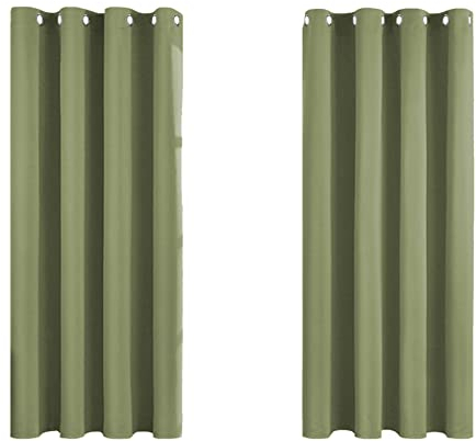 MRTREES Vorhang Blickdicht Gardinen Thermovorhang mit Ösen Verdunklungsvorhang Ösenschal Vorhänge Kurz Modern 145×140cm(H×B) Grün 2er Set für Hotels Büros Wohnzimmer Schlafzimmer Kinderzimmer