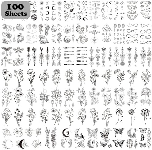 Cerlaza 100 Sheets Temporary Tattoos for Women Adult, 420 Mixed Styles Tiny Branch Fake Tattoo Stickers that Look Real and Last Long, Christmas Decoration Realistic Henna for Girl Body Art Sticker