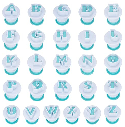 Alphabet Fondant Cutter 26 Pièces Emporte Pièce Lettre Frapper Bricolage Moule à Gâteau Décoration pour Pâtisserie Décoration de Biscuit Pâte à Sucre Cookie