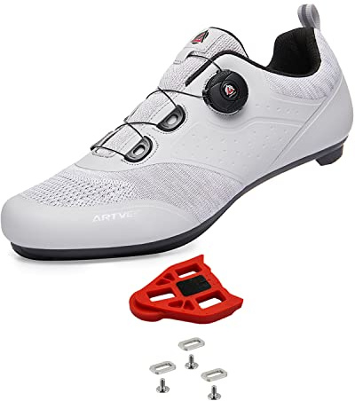 ARTVEP Chaussures de Cyclisme Homme Femmes Chaussure Peloton Chaussures de Vélo Route VTT, Compatibles Look SPD SPD-SL Delta avec Crampons Antidérapants Gris EU 38