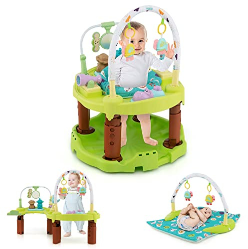 BABY JOY Baby Bouncer Activity Center, 3 in 1 Activity Center & Table | Infant Play Mat, Bouncing Activity Saucer w/Music, 3 Adjustable Height, 360° Seat for Babies 0-24 Months (Green)
