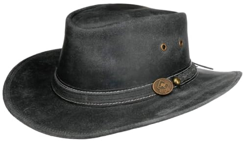 Scippis Sombrero Western Irving Cowhide de Piel Vaquero (M (56-57 cm) - Negro)