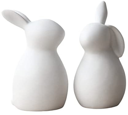 Muzrunq Figurine di Coniglietti pasquali Statue di Coniglio in Ceramica Bianca Decorazioni di Pasqua Animali Figura Giocattoli per Desktop Ornny di Coniglietti di Pasqua 2pcs