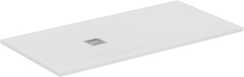 Ideal Standard - Ultra Flat S+, ultratunn, rektangulär duschkar i harts, med stenutseende, 160 x 80 cm, Ideal Solid, avlopp på kortsidan, vit