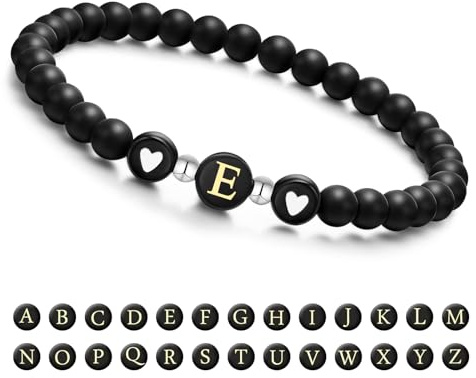 XUANPAI armband kvinnor med bokstäver och hjärta – partnerarmband vänskapsarmband med 6 mm natursten pärlor personliga presenter armband par flickor bff systerhjärta mor och dotter
