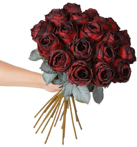 Kisflower 10 Pcs künstliche Rose rot,20 in Tall Single Rose Langen Stiel Gefälschte Blume,Seidenblüte Rose Realistische Blume für Tisch Büro Party Hochzeit Home Decor (rot,10pcs)