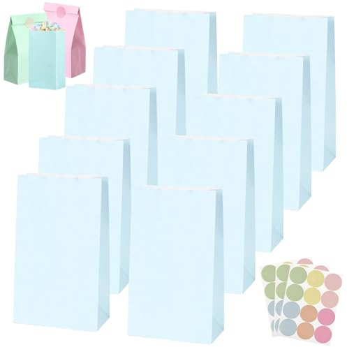 30 Borse Regalo Compleanno Bambini con 36 Adesivi, Borsa di Carta Piccola Blu 24x13x8 cm, Sacchetti per Biscotti e Caramelle per Bambini, Regali per Feste di Compleanno, Natale, Matrimoni, Halloween