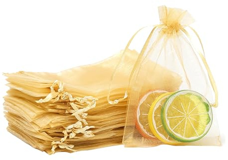 100pk Golden Organza Gift Bags,10x15cm Small Organza Favor Bags,Wedding Jewelry Pouches with Drawstring,Mesh Candy Favour Bag Party Sweet Bags for Birthday,Wedding,Christmas,Gift Wrapping