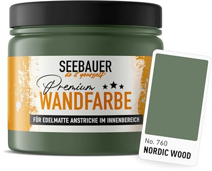 SEEBAUER diy Wandfarbe Grün 300ML für Innen (No. 760 Nordic Wood) Edelmatte dunkelgrüne Innenfarbe - Grüntöne sehr hohe Deckkraft - Matt, Abwaschbar und Tropffrei
