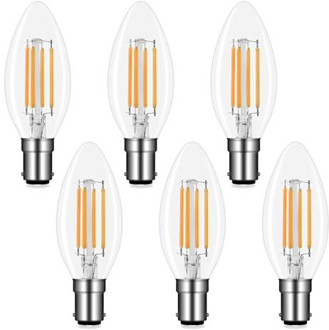 Akynite B15 Small Bayonet LED Candle Bulbs 4W Cool White 6000K, 400LM, AC 220-240V, B15 40W Halogen Equivalent, C35 SBC LED Candle Light Bulb for Chandelier, not dimmable, 6pcs