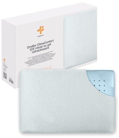 Inphysio Cuscino ClimaConfort ICE - Cuscino in memory foam con infusione di gel rinfrescante - Cuscino ergonomico - Federa in tessuto ICE innovativa - Per chi dorme sul fianco e sulla schiena - Bianco