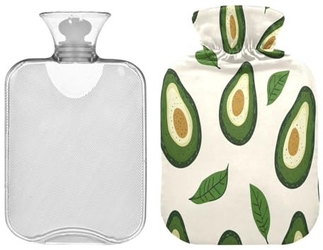 JUMBEAR Wärmflaschen Avocado, Grün Avocado mit weichem Bezug, Schmerzlinderung, Wärmbeutel, 2 l, für Hände und Füße, warme Wassersäcke, bequem schlafen