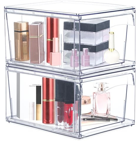 Lrocotanc Paquete de 2 Almacenamiento de Maquillaje - Organizador de Almacenamiento Apilables - Organizador Transparente para baño, lavabo, dormitorio
