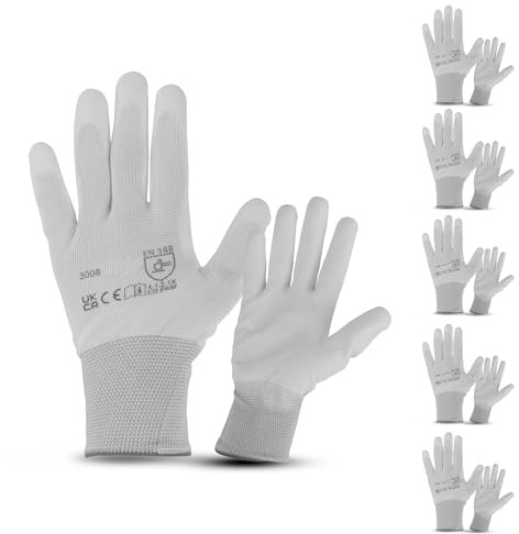 Navoys 6 Pairs Lightweight Painters PU Grip Safety Work Gloves - Size Large, Men Women's, Sensitive Precision Working, Thin, Lightweight, Breathable, Ideal for Painting & Decorating, Electronics