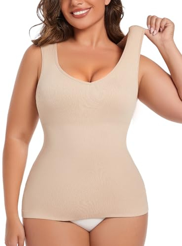 MISS MOLY Shapewear - Camiseta interior para mujer, sin costuras, moldeadora de figura, moldeadora de cuerpo, moldeadora, beige, L