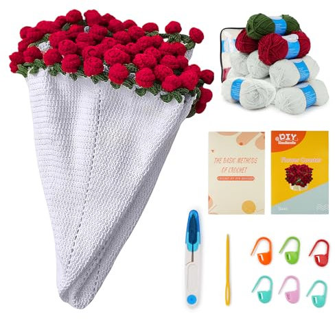 Eatbuy Manta de ramo, ramo de flores de ganchillo, manta de rosas hecha a mano con hilo de algodón y accesorios de bricolaje, arreglo floral ligero para bodas, día de la madre y decoración bohemia del