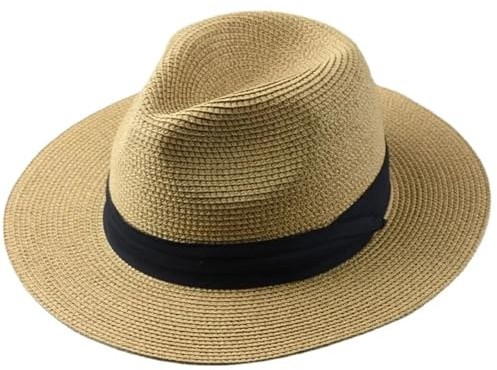 AMENGJ Cappello di Paglia Uomo Cappelli da Sole da 64 cm for Uomo e Donna, a Tesa Larga, da Spiaggia, in Paglia, con Testa Grande, Taglia Grande(Khaki,XL 61-64cm)