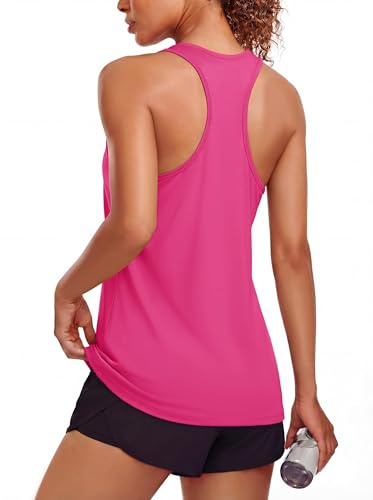 MAGCOMSEN Women Workout Tank Tops Sports Racerback Vest Rose Red, M