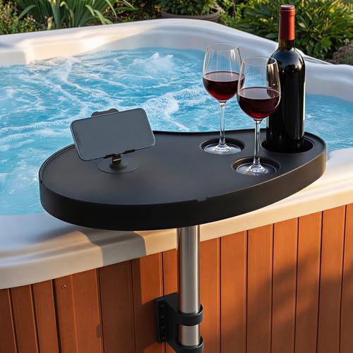 uuqouauo Bandeja de bañera de hidromasaje con soporte para teléfono, mesa auxiliar de spa con portavasos, rotación de 360°, jacuzzi ajustable al aire libre y accesorio para bañera de hidromasaje