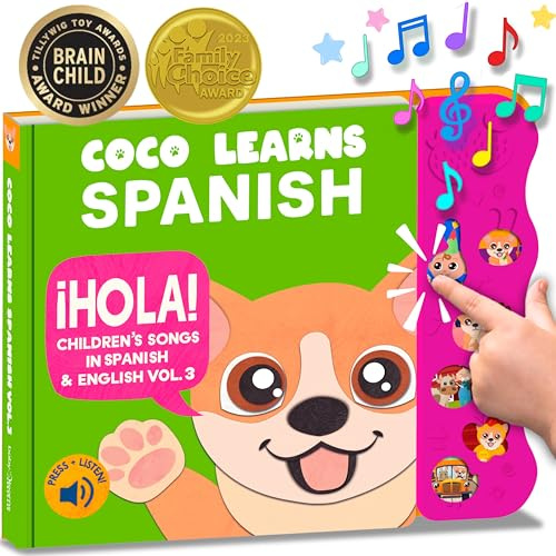 Coco Learns Spanish: Libros Musicales en español para niños de 1 a 3 años, Juguetes en español para bebés y niños pequeños de 1 a 3 años, Libros en español para bebés y niños pequeños, Juguetes de