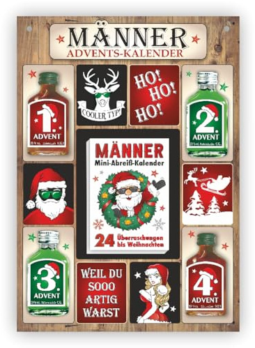 Männer Adventskalender mit Kräuterlikör und Pfefferminzlikör | 24 Seiten Abreißblock | Schnaps Likör Kalender für Männer zum anhängen | Einzigartiges Geschenk zu Weihnachten | Scherzartikel
