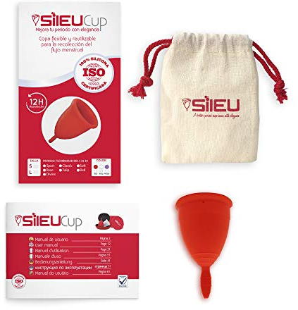 Copa Menstrual Sileu Cup Classic - Alternativa ecológica y natural a tampones y compresas - Bolsa de regalo - Talla L, Rojo