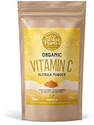 Ekopura Organic Vitamin C Acerola Powder - 100g | Allergen-Free, GMO-Free, Soy-Free, Gluten-Free, No Unhealthy Additives | 4 Months Stock | 1 Ingredient | Vegan Registered | Certified Organic