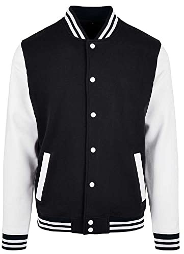 Build Your Brand Basic College Jacket – Unisex College Jacke im Regular Fit aus Baumwolle & Polyester mit Rippkragen, Knopfleiste & Taschen, ideal für Freizeit & Veredelung,Black/White,3XL