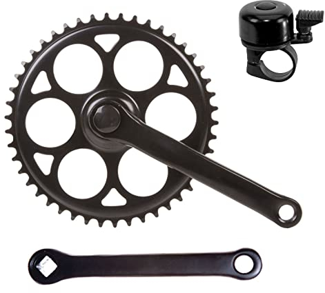 Kurbelgarnitur Tretkurbel Kurbel Kettenradgarnitur 44 Zähne Schwarz inkl. Fahrradklingel