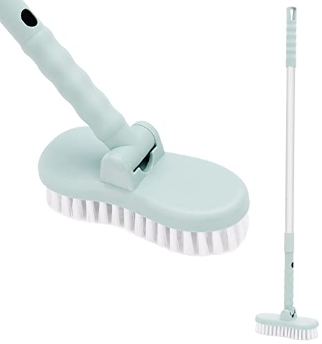 XJYMCOM Floor Scrubbing Brush, 38.5 inch Adjustable Bathroom Cleaning Brush with Detachable Rotatable Head, Stiff Bristles Extensible Grout Cleaning Brush for Bathroom Tub Tile Patio Indoor Scrubber