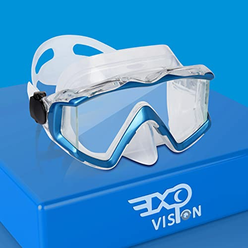 Maschera subacquea Pano 3 per adulti, Maschera subacquea in vetro temperato, Occhialini antiappannamento Maschera da nuoto Occhialini da nuoto con copertura nasale per snorkeling nuoto (Lac bleu)