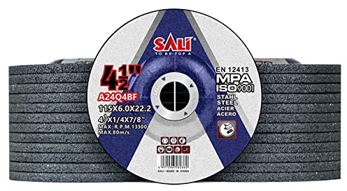 SALI 25 Pack 4-1/2 Inch Grinding Wheels for General Purpose Metal & Stainless Steel, Aluminum Oxide Grinding Disc for Angle Grinder, Depressed Center 4.5 * 1/4 * 7/8(115 * 6.0 * 22.2 mm)