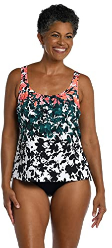 Maxine Of Hollywood Women's Standard Scoop Neck Tankini Swimsuit Top, Multi//Floating Flowers, 8