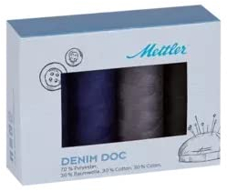Mettler DENIM DOC Dark-kit 4er Set Reißfeste Nähfäden zum Nähen oder Sticken, 70% Polyester, 30% Baumwolle, 100 m