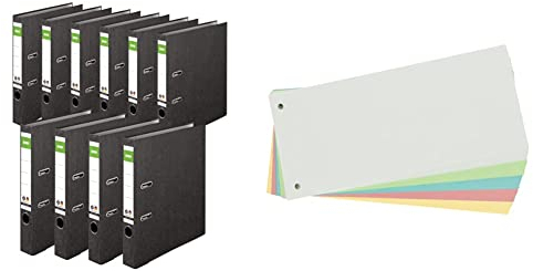 Original DINOR™ Ordner-Wolkenmarmor-Recycling - Made in Germany. 10er Pack 5 cm breit DIN A4 schwarz Aktenordner & Limit Trennstreifen, aus Karton,gelocht, 180 g/m², 5 Farben, 100 Stück, 240 x 105 mm