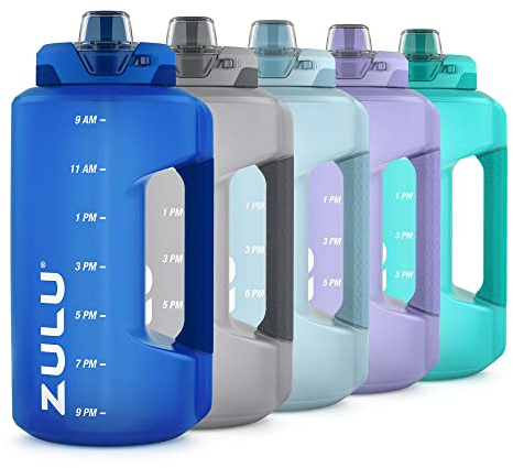 ZULU Goals 64oz Large Half Gallon Jug Water Bottle with Motivational Time Marker, Covered Straw Spout and Carrying Handle, Perfect for Gym, Home, and Sports, Royal Blue