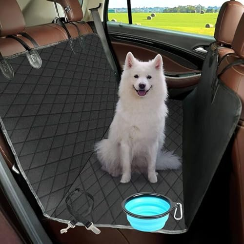 URAQT Coprisedili Posteriori Auto, 600D Oxford Coprisedile Posteriore Auto Cani, Coprisedile Auto per Cani Impermeabile, Antiscivolo, Antigraffio, con Ciotola Portatile per Animali Domestici