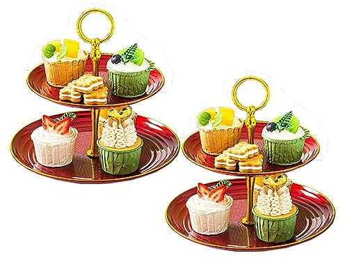 Allbusky 2-Tier Cake Stand Cupcake Holder, Pastry Tiered Serving Tray, Dessert Plates Cakes Fruit Cookie Candy Display Tower Serving Platter for Christmas Wedding Birthday Baby Shower